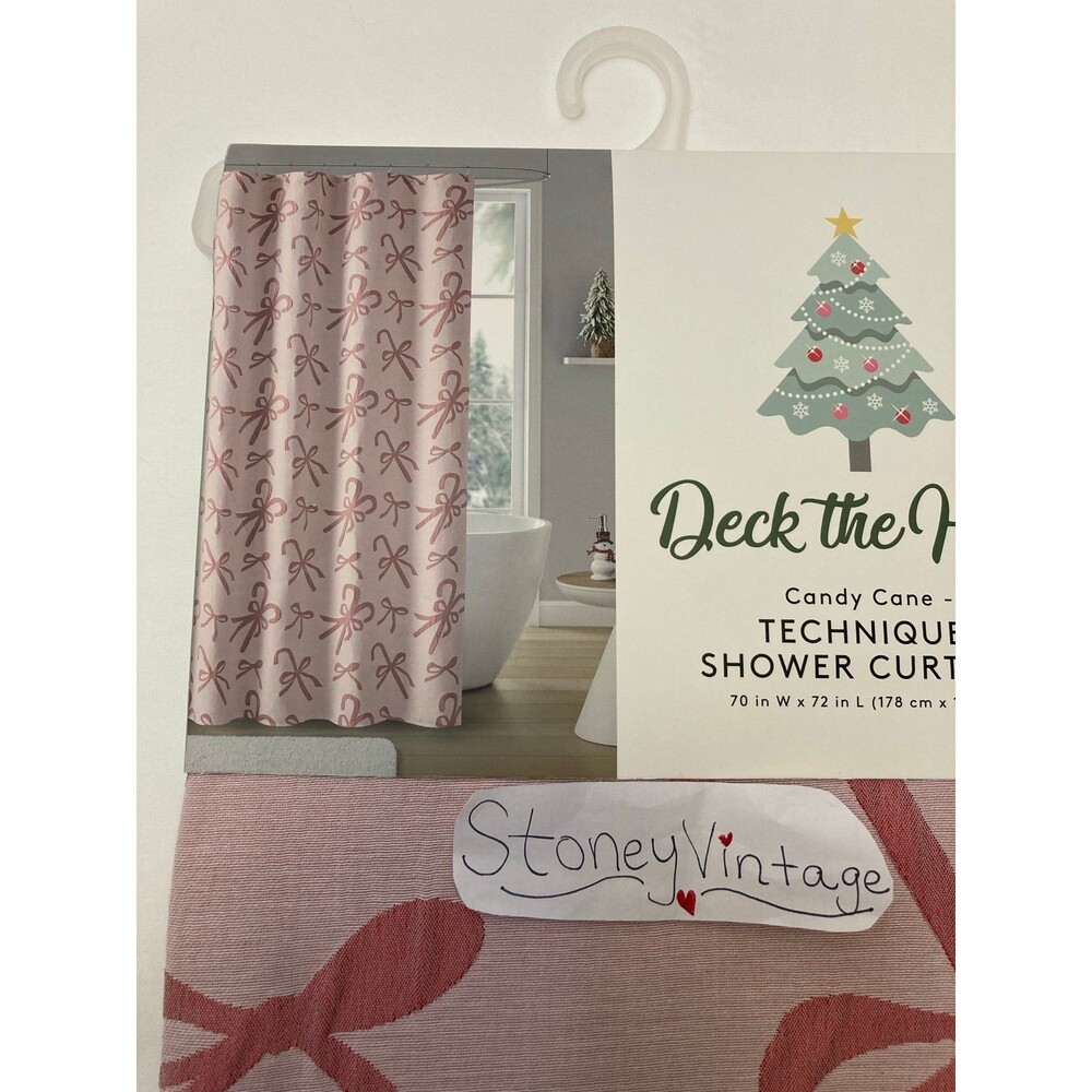 Pink candy cane with pink bow christmas shower curtain - Picture 2 of 7